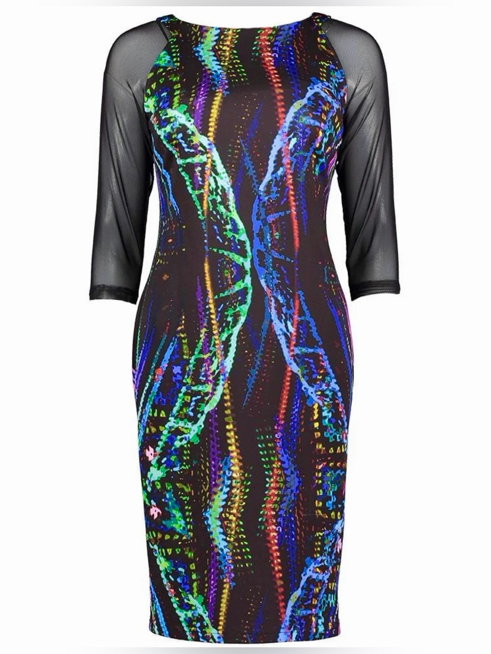 Joseph Ribkoff Cocktail Dress Colorful Abstract Print Stretch Knit Sheath
